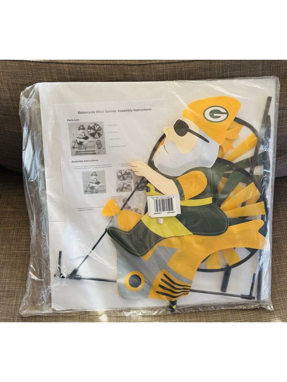 Motorcycle Wind Spinner-Green Bay Packers-Yard Garden Hanging Wind Spinner